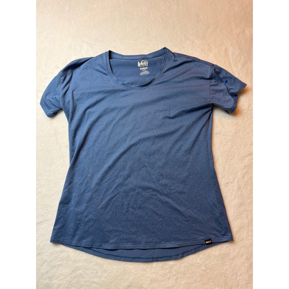 REI Co-op Womens Medium Blue Heathered Scoop Neck Active T-Shirt Short Sleeve